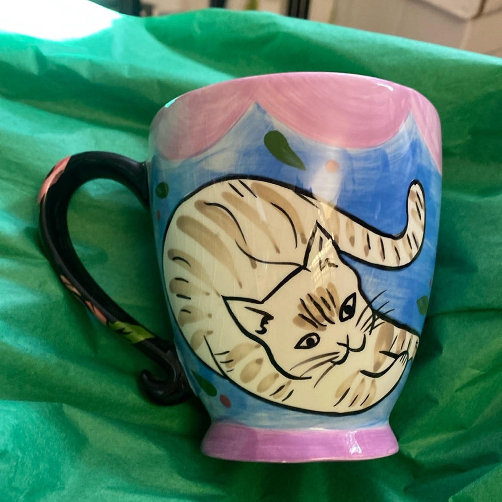 Cat Mug Vintage calico cow cat coffee mug watercolor Groovy Cat